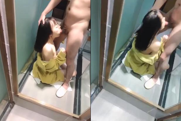 Em áo vàng quỳ gối – đôi môi ướt át trước gương phòng tắm