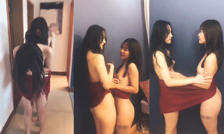 Hai nàng nude giành khăn tắm – da kề da nóng rực